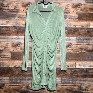 Princess Polly Emerald green long sleeve button up dress ruched dress size 10